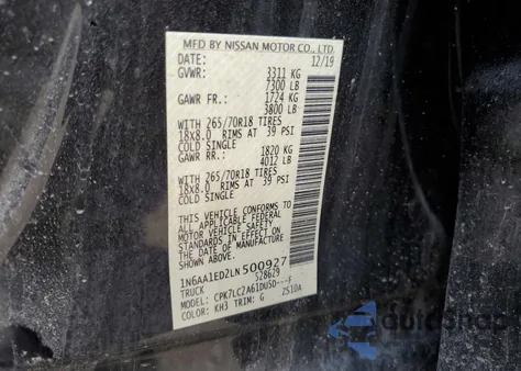 2020 Nissan Titan Sv z USA, uszkodzony, nr VIN 1N6AA1ED2LN500927